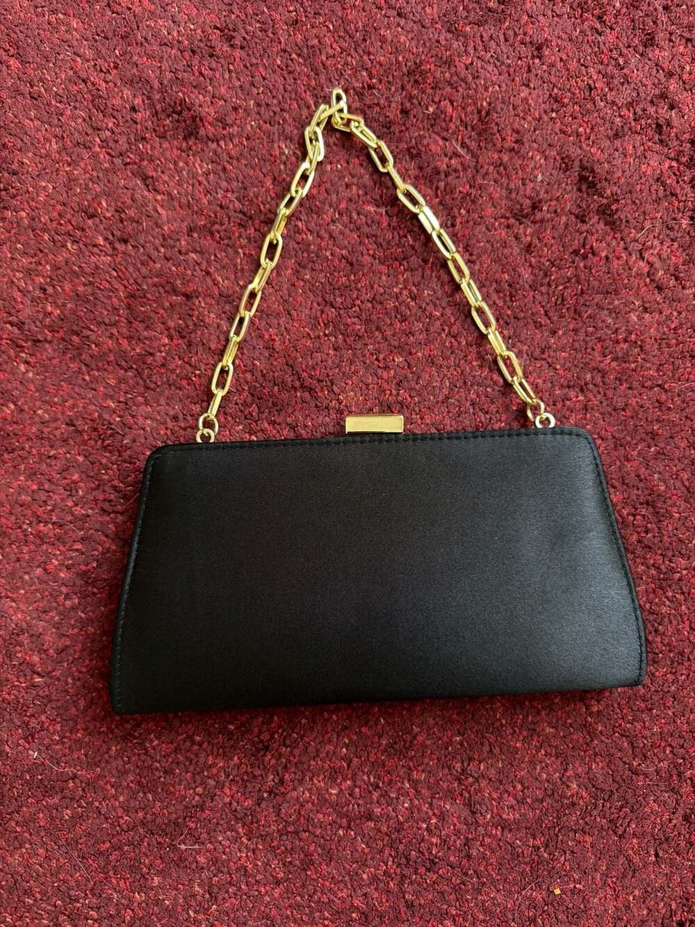 Bijoux Terne Black Satin Evening Clutch with Gold Chain